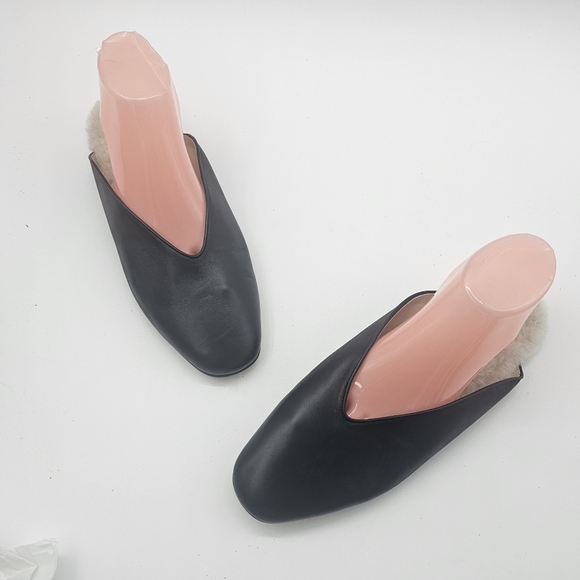 Le Monde Beryl Regency Black Lambskin Leather Shearling Mules Women’s Size 40.5 - Picture 4 of 11